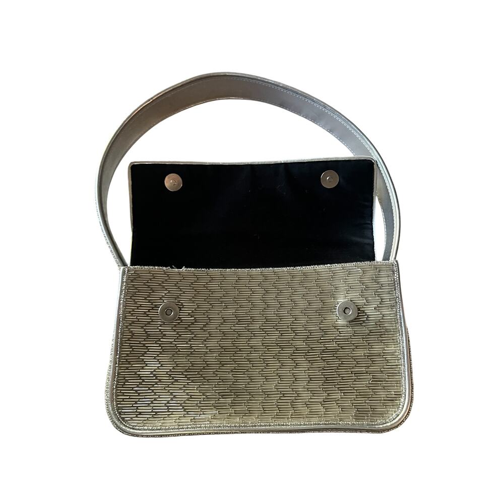 Staud Tommy Silver Beaded Shoulder Bag Metallic Evening Purse - Picture 13 of 16